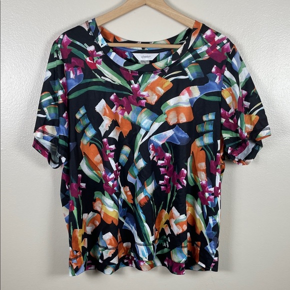 CJ Banks Tops - NEW CJ Banks 1X Black Floral Short Sleeve Top with Orange, Pink & Blue Accents